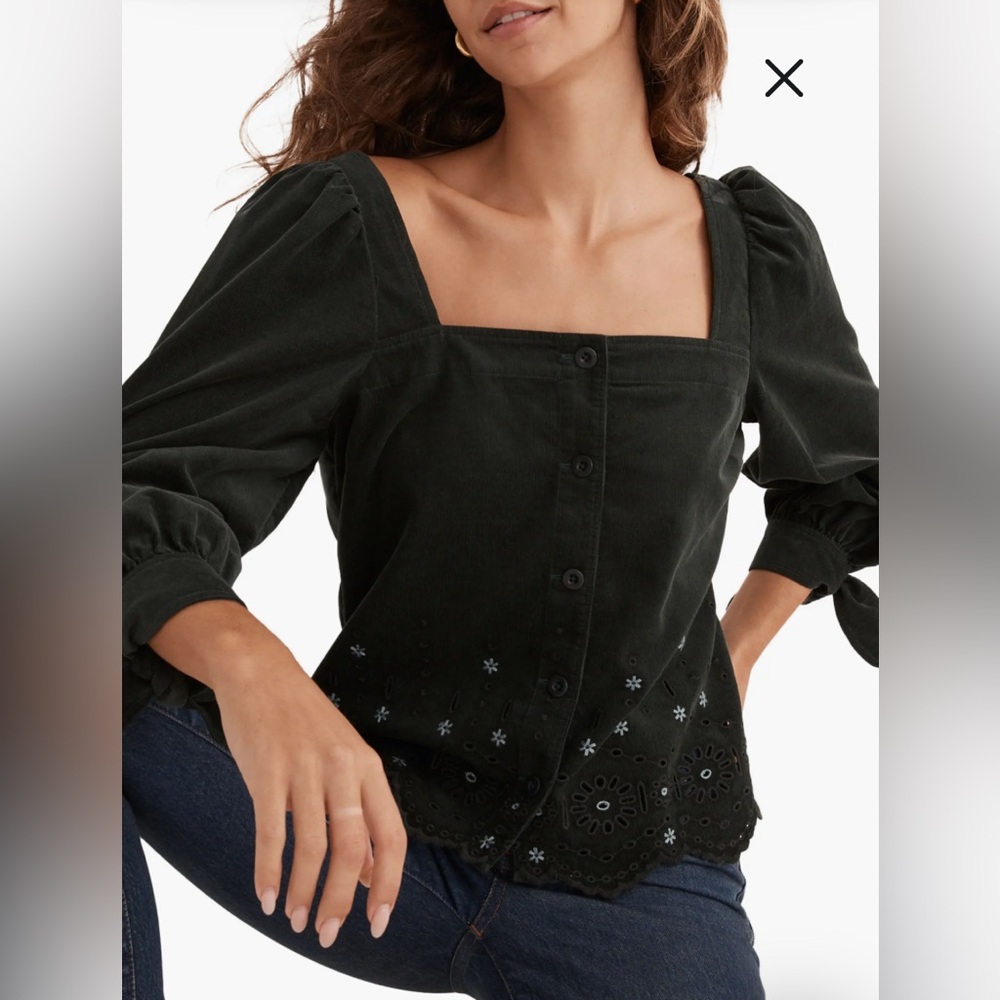 Madewell Dark Green Corduroy Button-Front Top – NWT